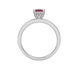 Emerald cut red gemstone halo ring with sparkling round diamond halo in rose gold