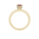 Emerald cut red gemstone halo ring with sparkling round diamond halo in rose gold