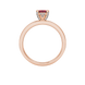 Emerald cut red gemstone halo ring with sparkling round diamond halo in rose gold