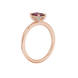 Emerald cut red gemstone halo ring with sparkling round diamond halo in rose gold