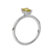 Emerald cut yellow gemstone halo ring with round diamond halo and polished gold band