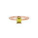 Emerald cut yellow gemstone halo ring with round diamond halo and polished gold band