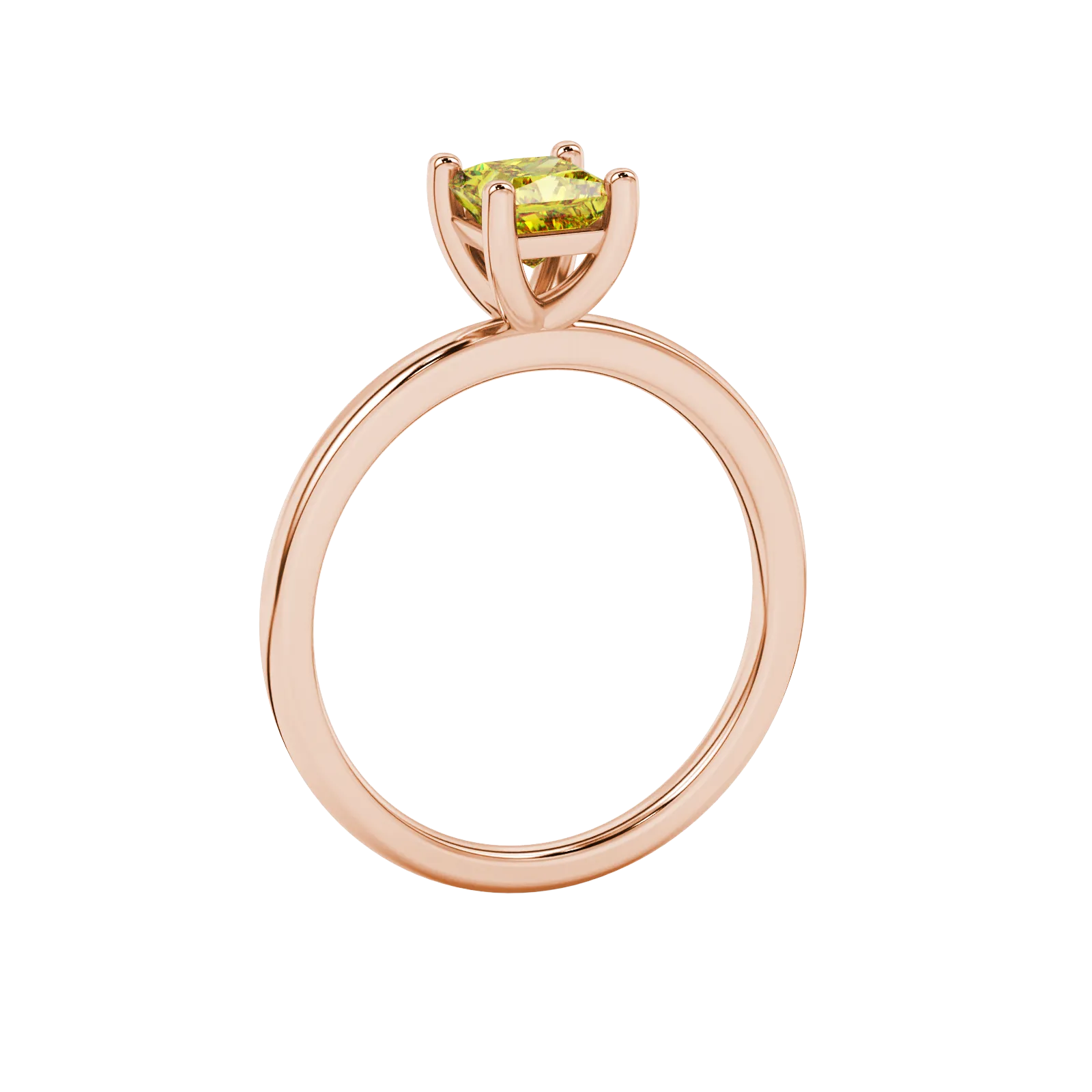 Side profile, rose gold canary yellow ring, classic basket gallery.