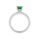 Princess emerald green gemstone ring, white gold classic basket setting.