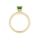 Princess emerald green gemstone ring, yellow gold classic basket setting.