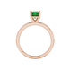 Princess emerald green gemstone ring, rose gold classic basket setting.