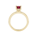 Princess raspberry red gemstone ring, yellow gold classic basket setting.