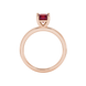 Princess raspberry red gemstone ring, rose gold classic basket setting.