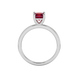 Princess raspberry red gemstone ring, white gold classic basket setting.