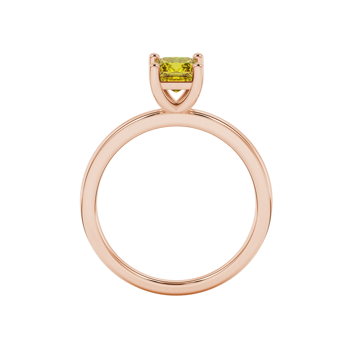Princess canary yellow gemstone ring, rose gold classic basket setting.
