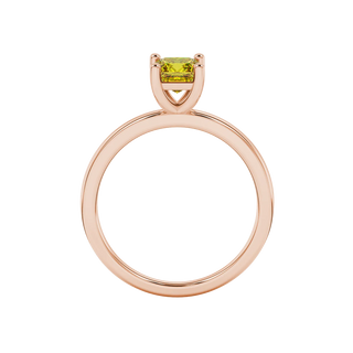 Princess canary yellow gemstone ring, rose gold classic basket setting.