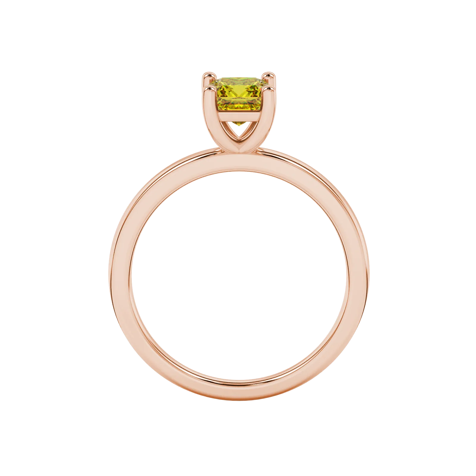 Princess canary yellow gemstone ring, rose gold classic basket setting.