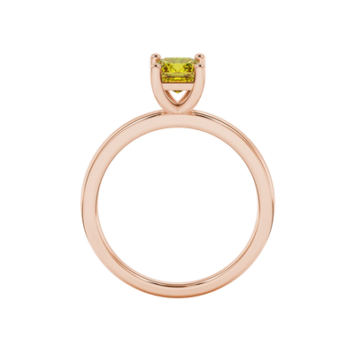 Princess canary yellow gemstone ring, rose gold classic basket setting.