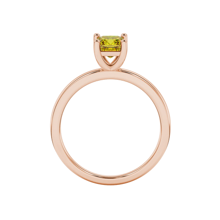 Princess canary yellow gemstone ring, rose gold classic basket setting.