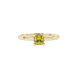 Close-up, princess canary yellow gemstone, yellow gold lotus ring.