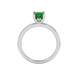 Princess emerald green gemstone ring, white gold lotus basket setting.