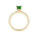 Princess emerald green gemstone ring, yellow gold lotus basket setting.