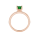 Princess emerald green gemstone ring, rose gold lotus basket setting.