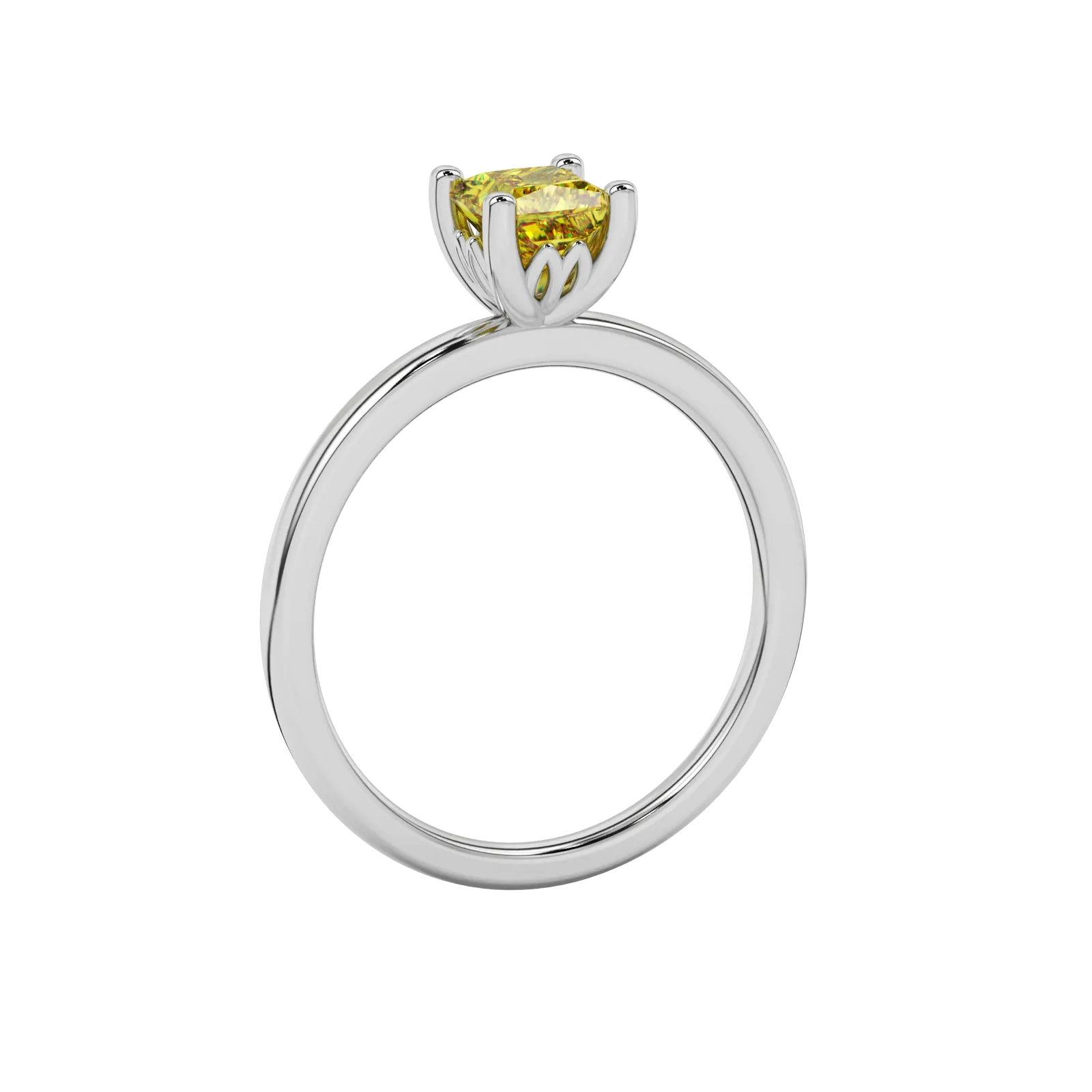 Side profile, white gold canary yellow ring, lotus basket gallery.