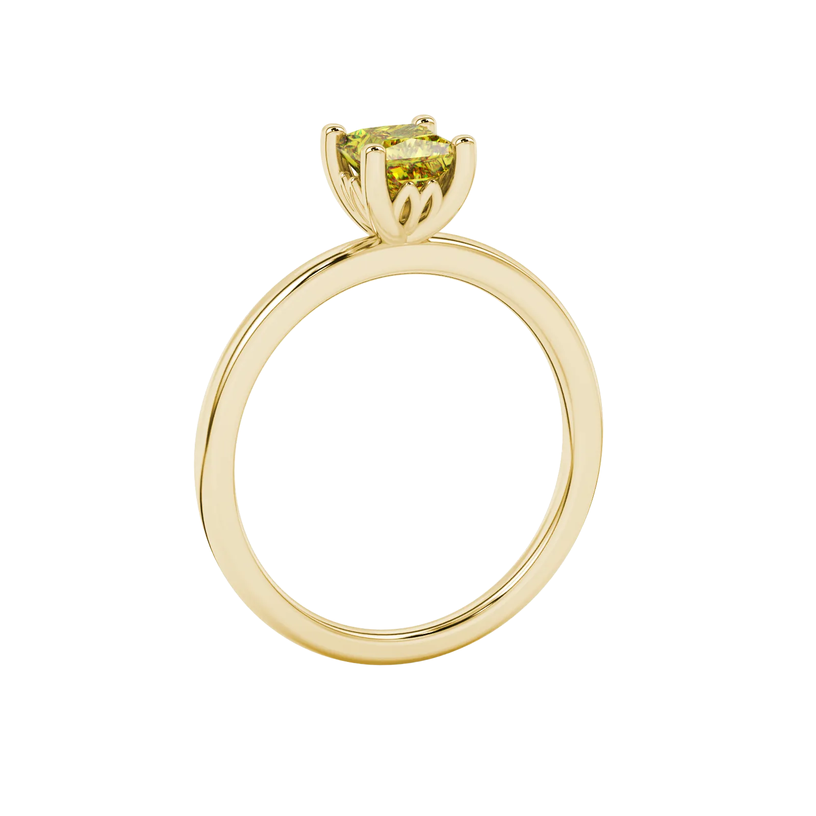 Side profile, yellow gold canary yellow ring, lotus basket gallery.