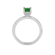 Princess emerald green gemstone ring, white gold pavé basket halo.