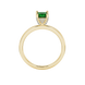 Princess emerald green gemstone ring, yellow gold pavé basket halo.