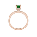 Princess emerald green gemstone ring, rose gold pavé basket halo.