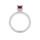 Princess raspberry red gemstone ring, white gold pavé basket halo.
