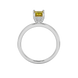 Princess canary yellow gemstone ring, white gold pavé basket halo.