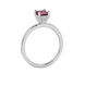 Side profile, white gold raspberry red ring, pavé basket gallery.