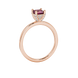 Side profile, rose gold raspberry red ring, pavé basket gallery.