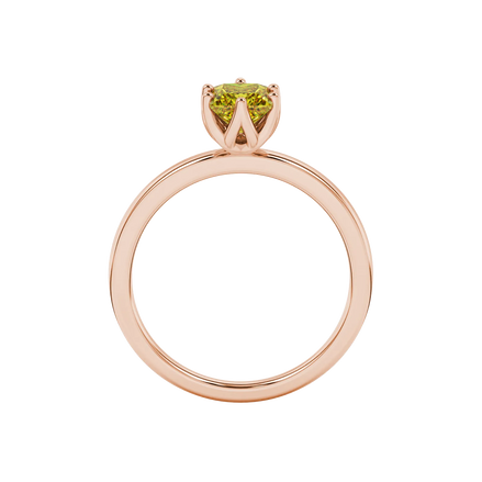 Princess canary yellow gemstone ring, rose gold scalloped six-prong setting.