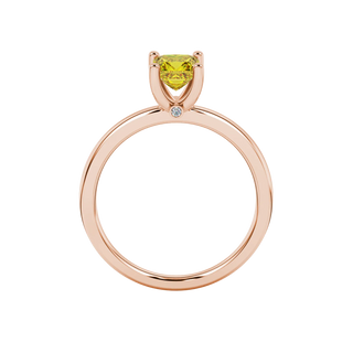 Princess canary yellow gemstone ring, rose gold surprise diamond setting.