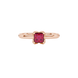 Close-up, princess raspberry red gemstone ring, rose gold tulip setting