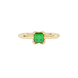 Close-up, princess emerald green gemstone, yellow gold tulip ring.