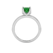 Princess emerald green gemstone ring, white gold tulip basket setting.