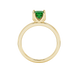 Princess emerald green gemstone ring, yellow gold tulip basket setting.