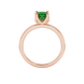 Princess emerald green gemstone ring, rose gold tulip basket setting.