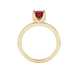 Princess raspberry red gemstone ring, yellow gold tulip basket setting.