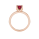 Princess raspberry red gemstone ring, rose gold tulip basket setting.