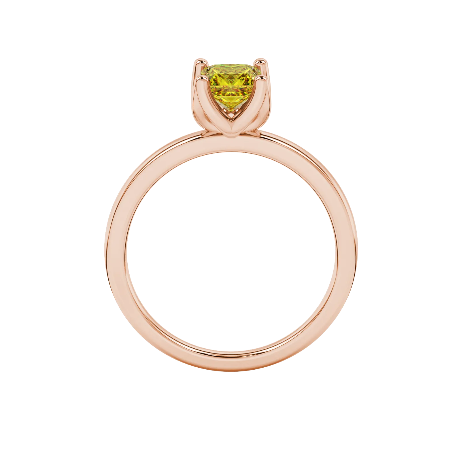 Princess canary yellow gemstone ring, rose gold tulip basket setting.
