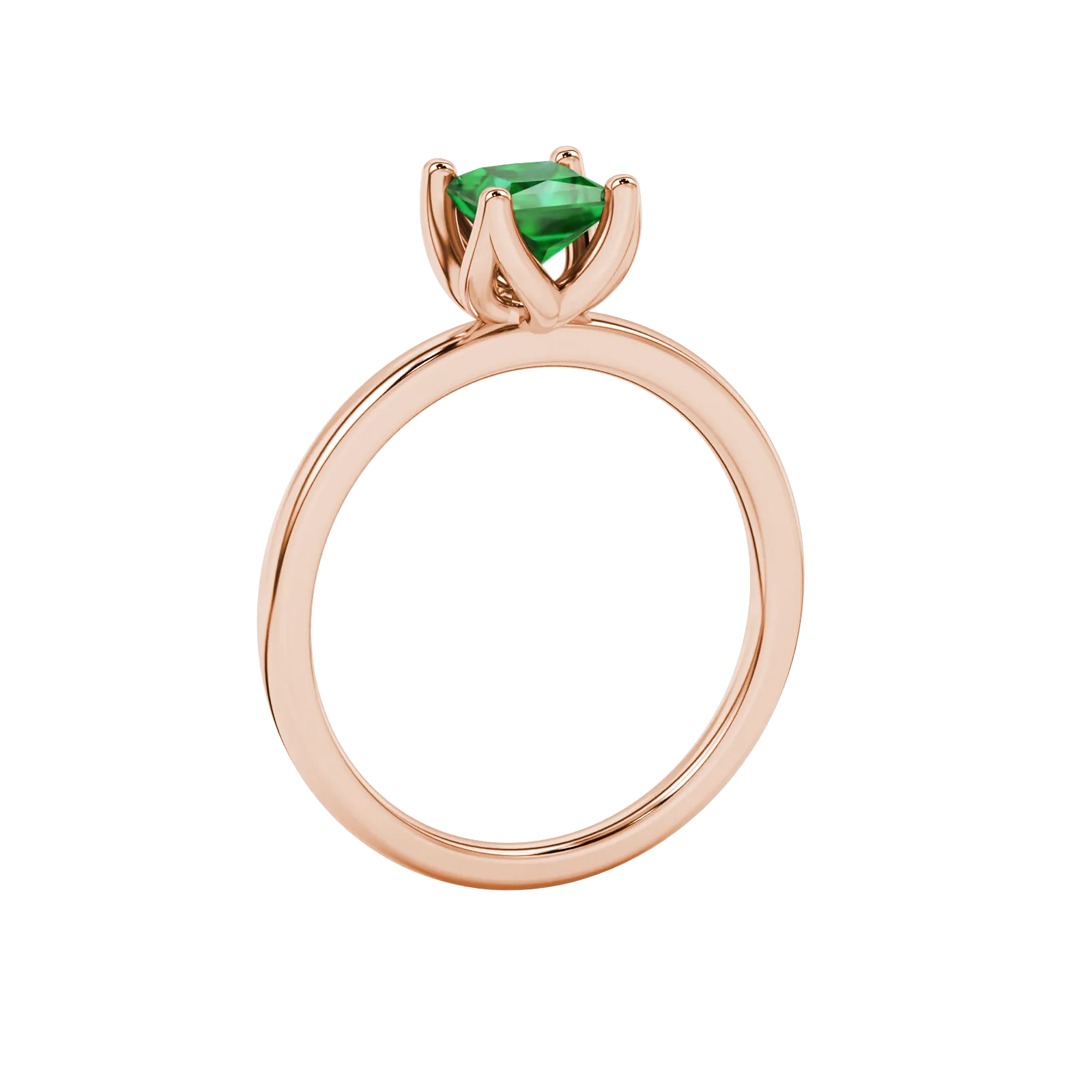 Side profile, rose gold emerald green ring, tulip basket gallery.
