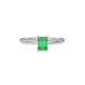 Emerald cut green gemstone solitaire ring in double band gold setting