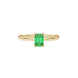 Emerald cut green gemstone solitaire ring in double band gold setting
