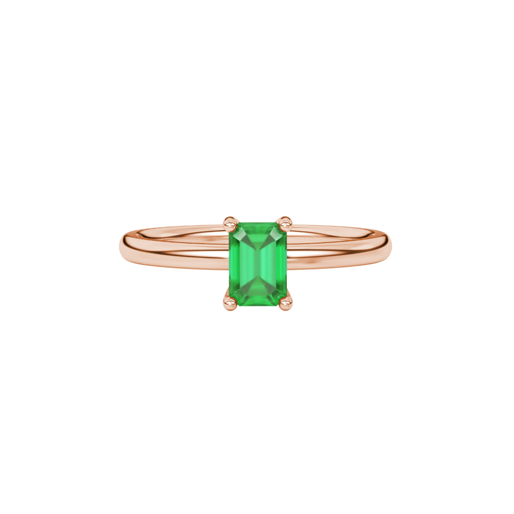 Emerald cut green gemstone solitaire ring in double band gold setting