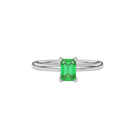 Emerald cut green gemstone solitaire ring in double band gold setting
