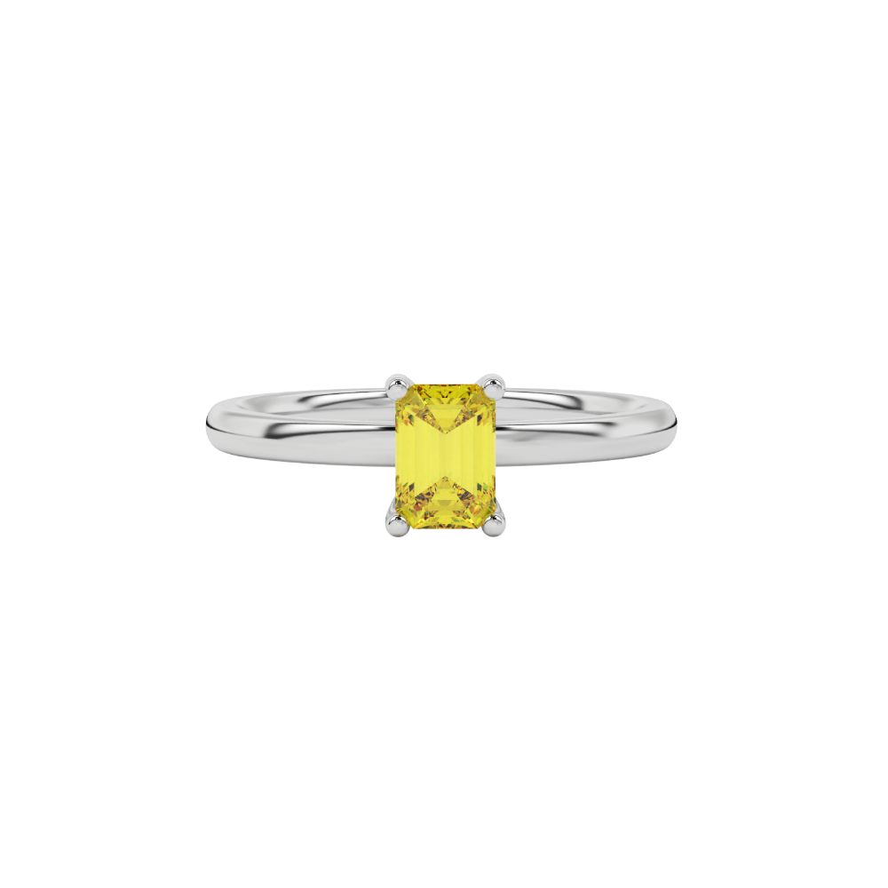 Emerald cut yellow gemstone ring featuring elegant solitaire setting