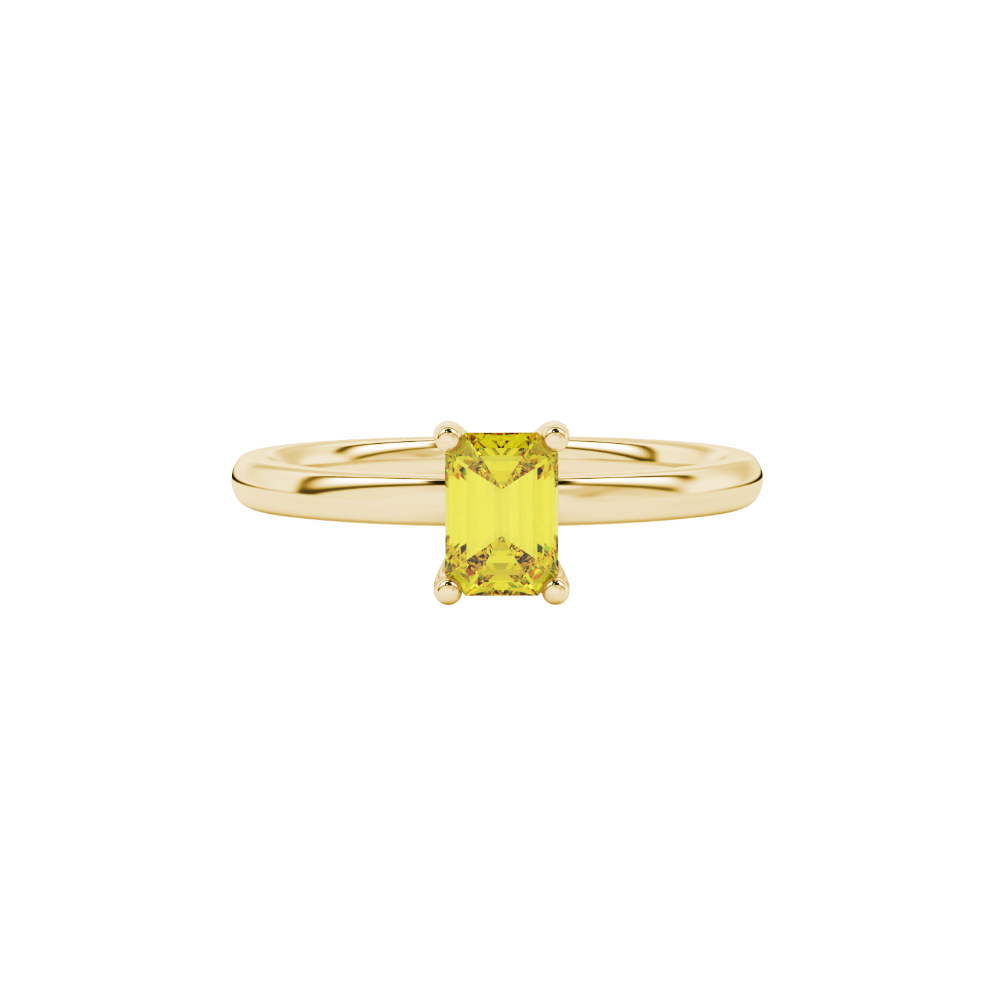 Emerald cut yellow gemstone ring featuring elegant solitaire setting