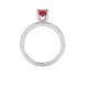 Emerald cut red gemstone solitaire ring with modern double shank design