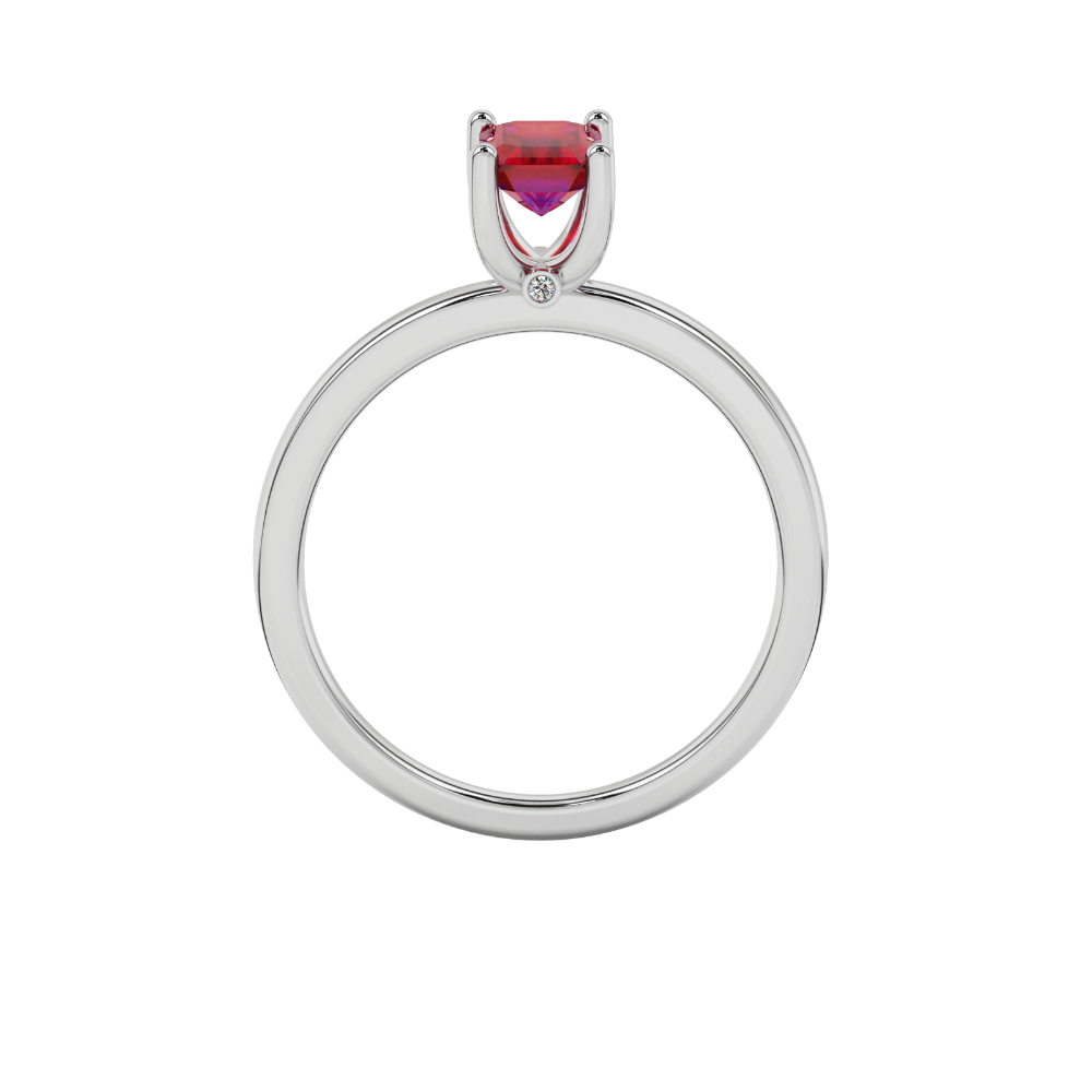 Emerald cut red gemstone solitaire ring with modern double shank design